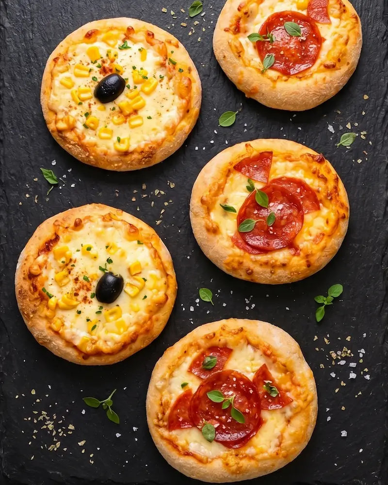 Mini pizza artesanal para servicios de catering y eventos corporativos en Santiago.